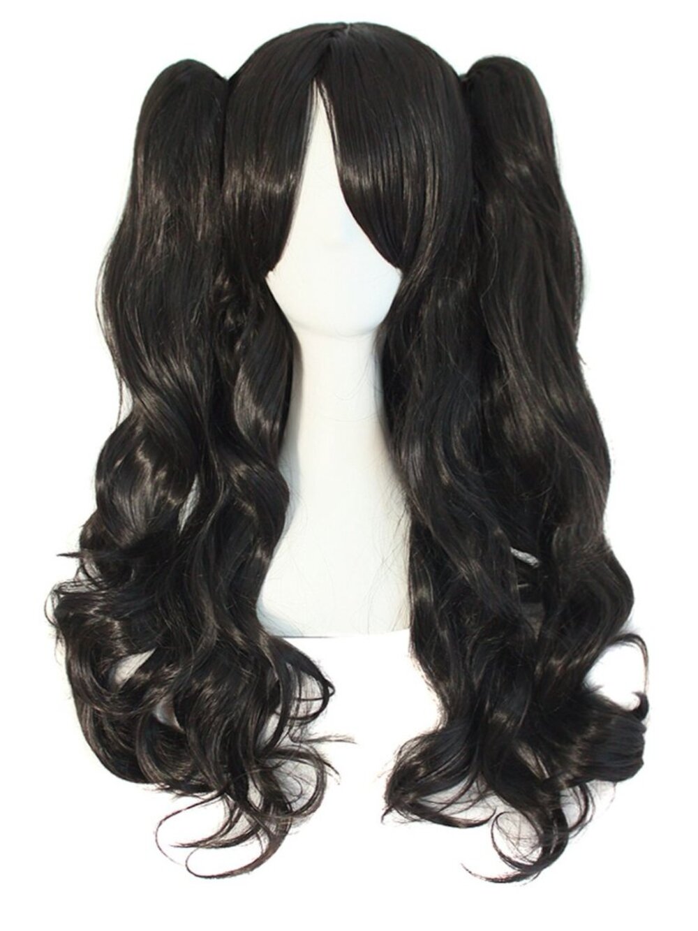 Women's Black 28 Inch Lolita Long Curly 2 Ponytails Clip On Cosplay Wigs